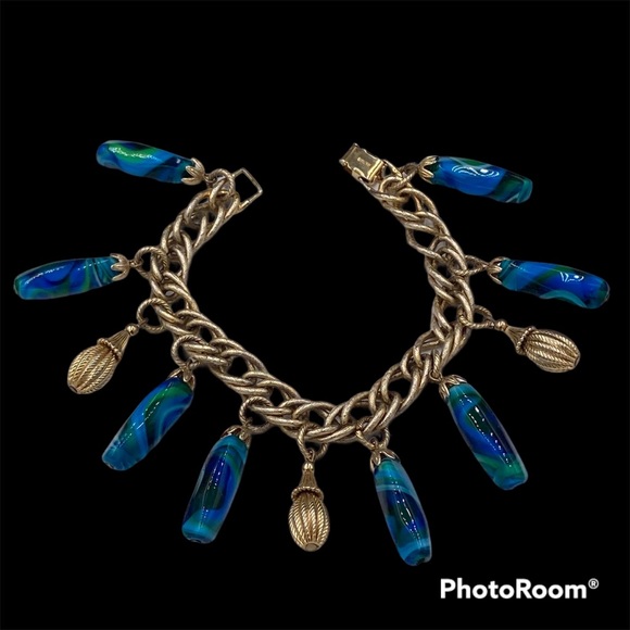 Rare Vintage Napier Swirled Art Glass Charm Bracelet - Picture 1 of 6